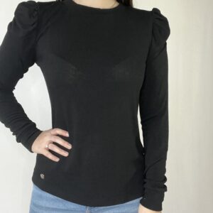 Tričko s riaseným rukávom čierne Tričká a tuniky Woman Style